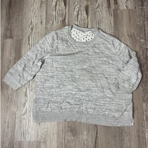 Gap Heather Gray Knit Front White Eyelet Back 3/4 Sleeve Sweater Womens Size XXL